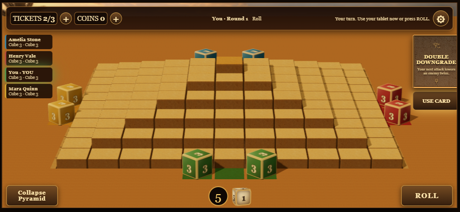 Current playable development screen for the Gravitate multiplayer pyramid strategy game