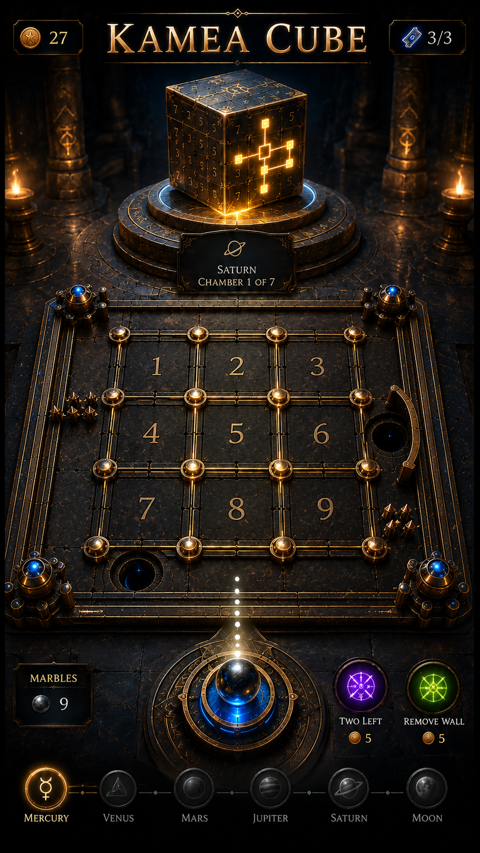 Concept design for the proposed Kamea Cube puzzle-game screen