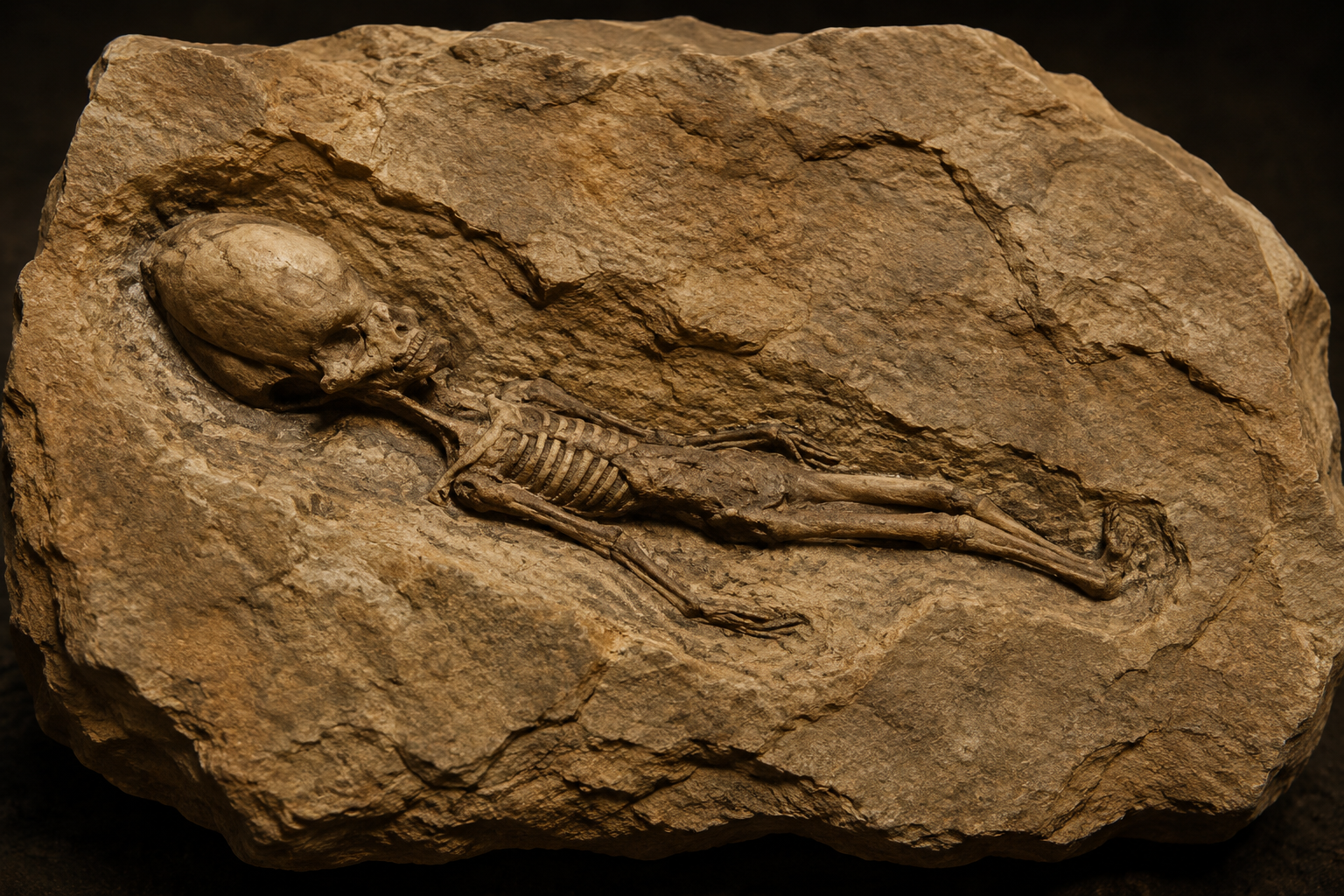 Quatermain interpretation of the Atacama Humanoid preserved within stone