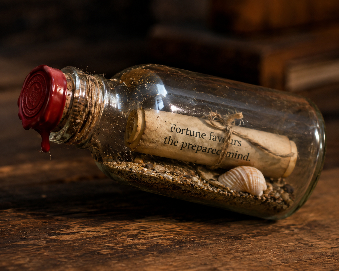 Quatermain's Temptation wax-sealed bottle containing a hidden message