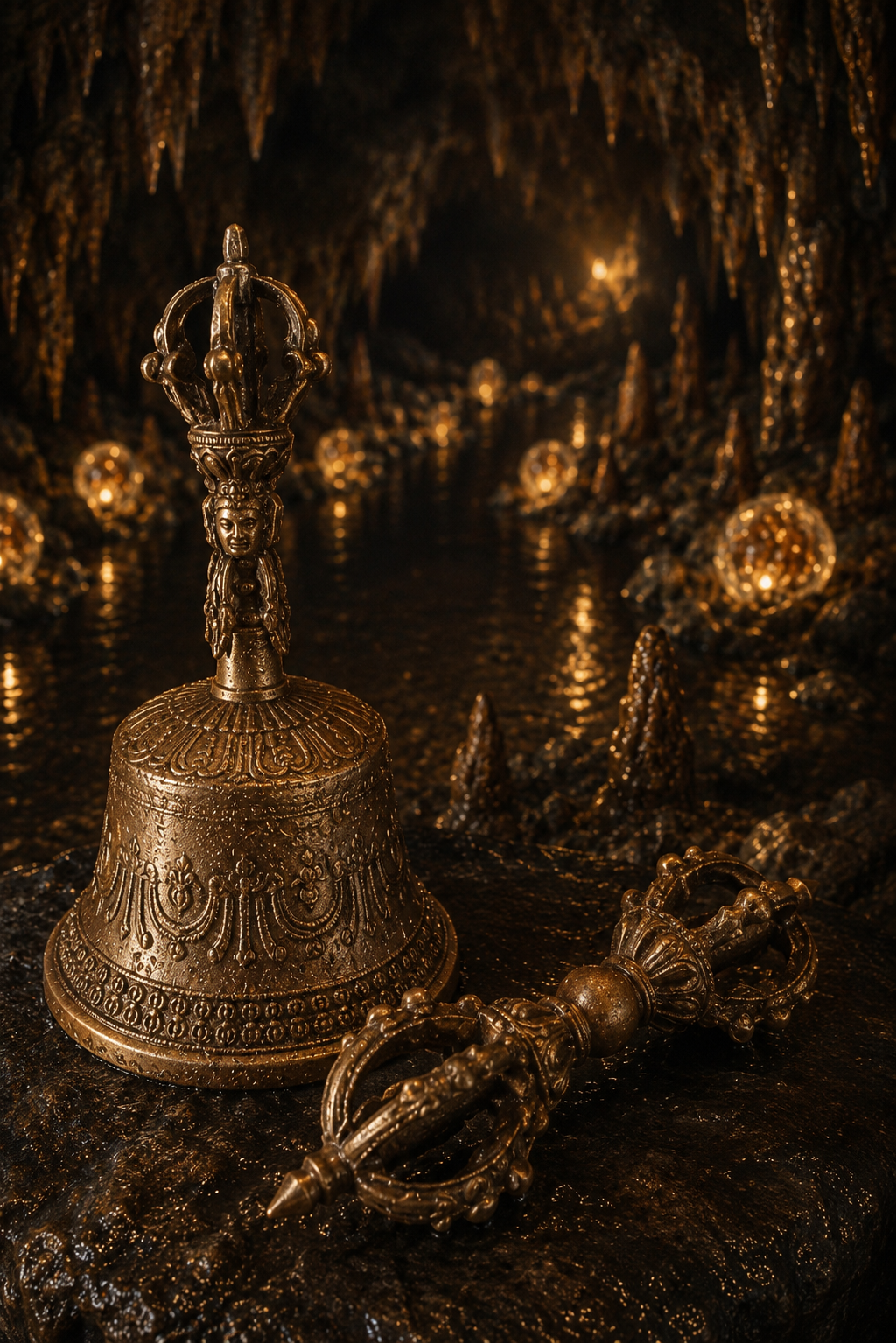 Nine-pronged vajra and Tibetan ritual bell
